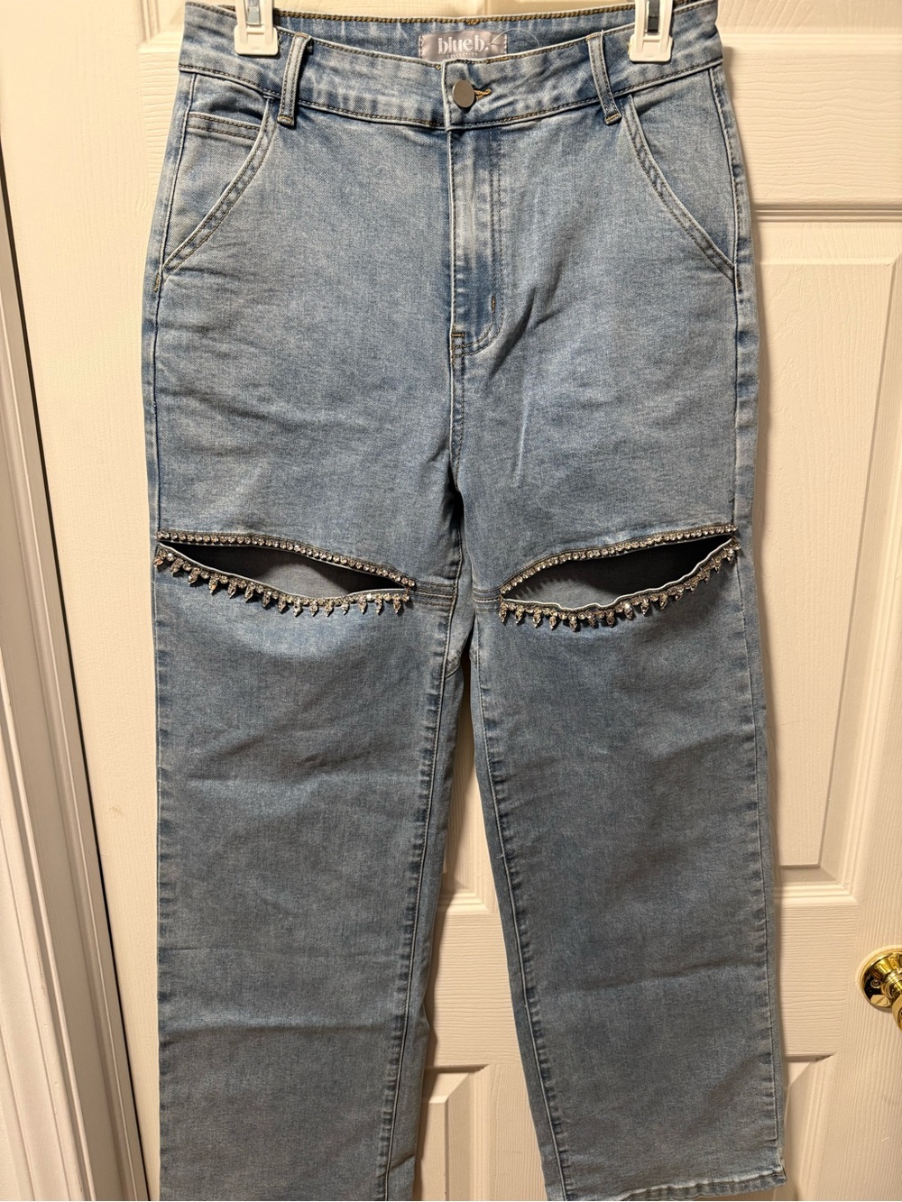 Blue B Rhinestone Cut Out Jeans